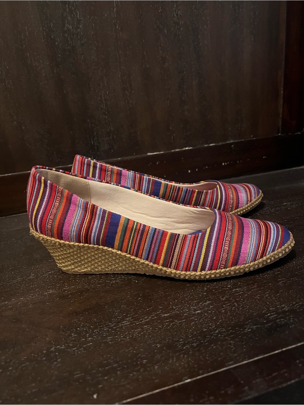 Striped Multicolor Wedge Espadrille - Pink & Red